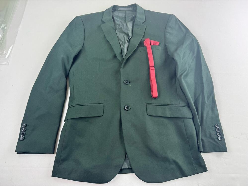 Mens Dark Green Two Button Blazer Sport Coat Red Accent